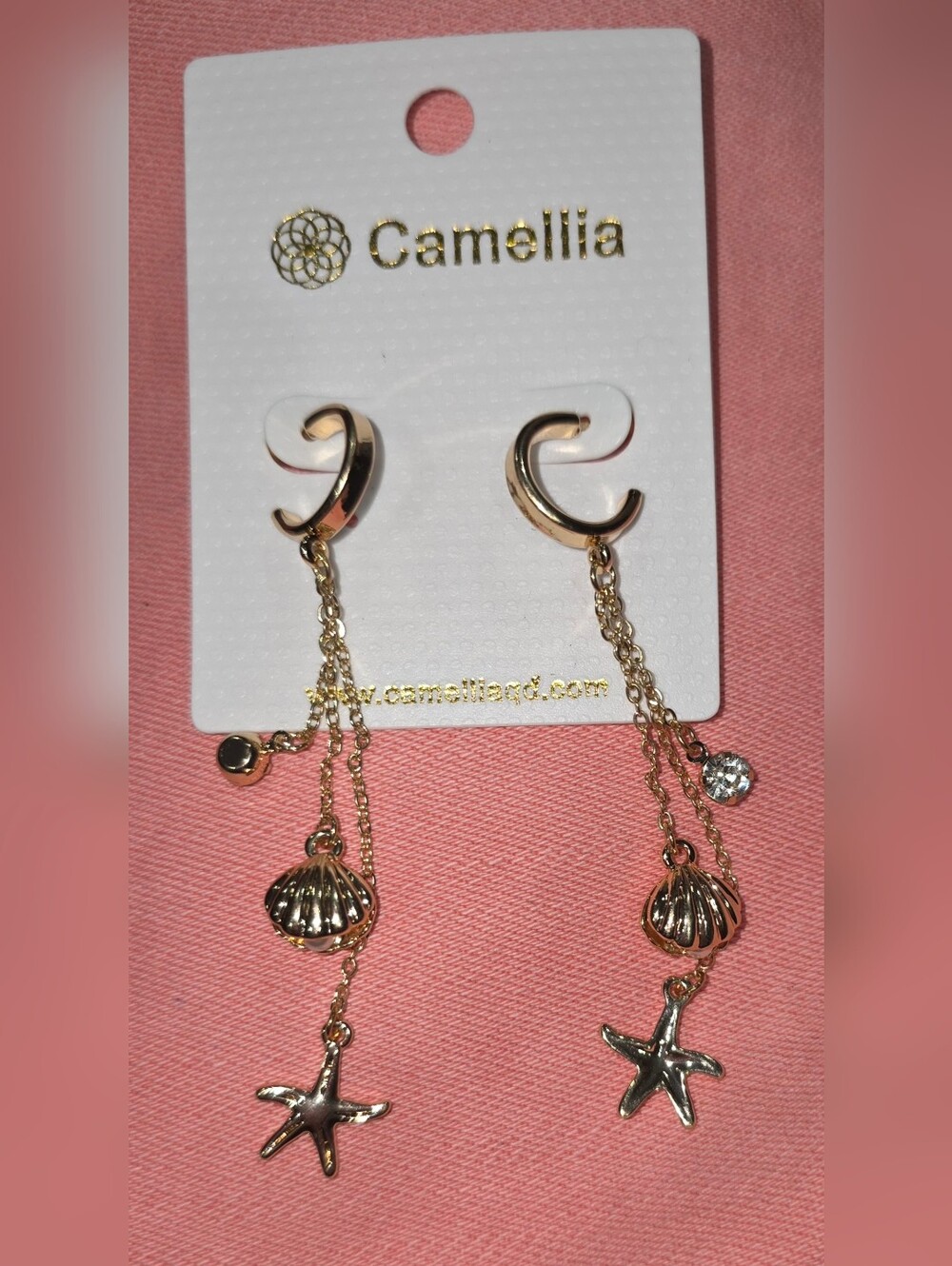 Gold Seashell & Starfish Drop Earrings